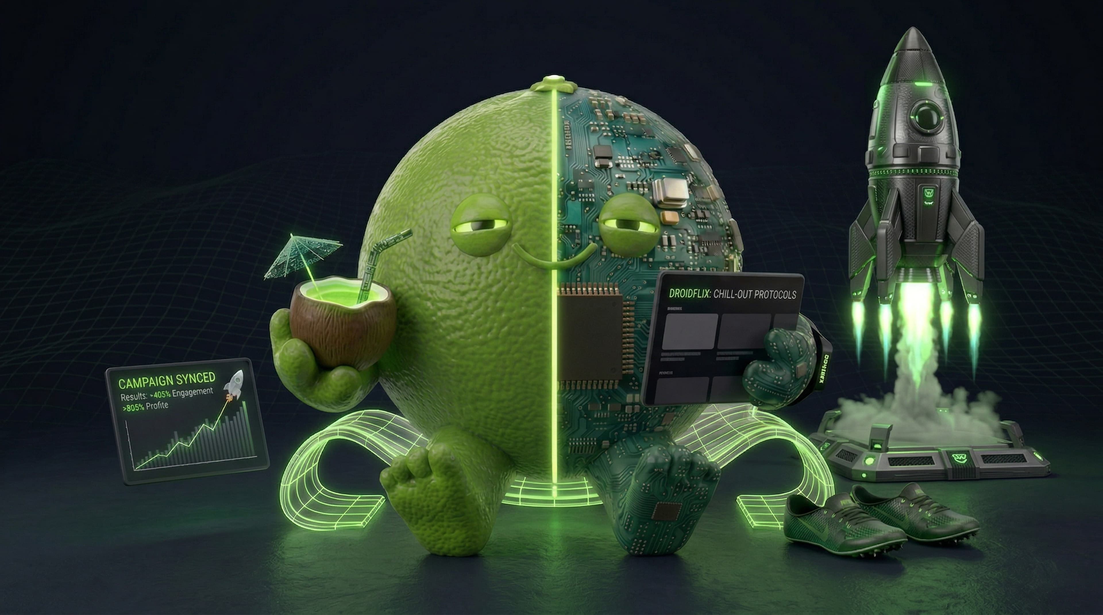 LimeLogic mascot — half-lime, half-circuit board